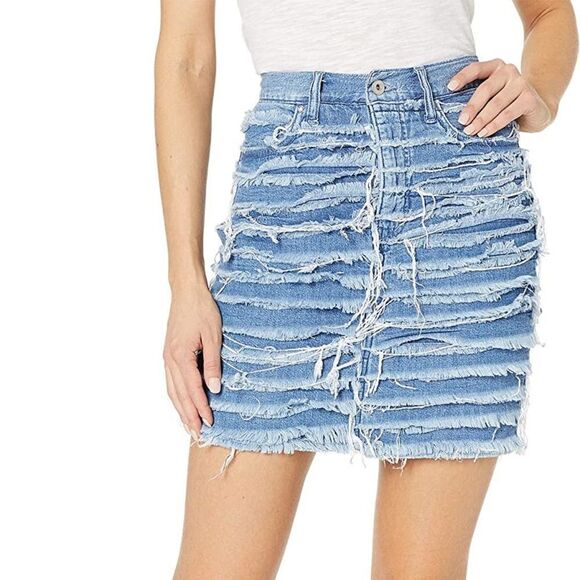 Levi’s Made & Crafted SS19 Premium High-Waist Denim Skirt w Fringe Medium Wash 6 - Picture 11 of 16